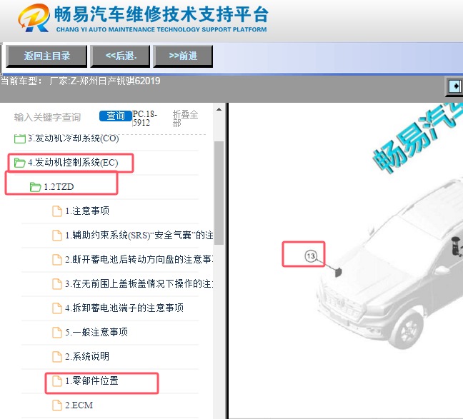 2019年郑州日产锐骐6发动机电脑位置资料