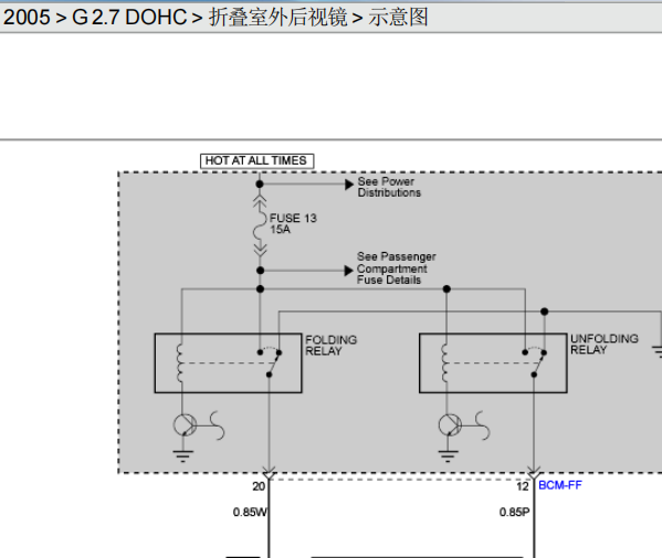 2005年现代酷派后视镜电路图