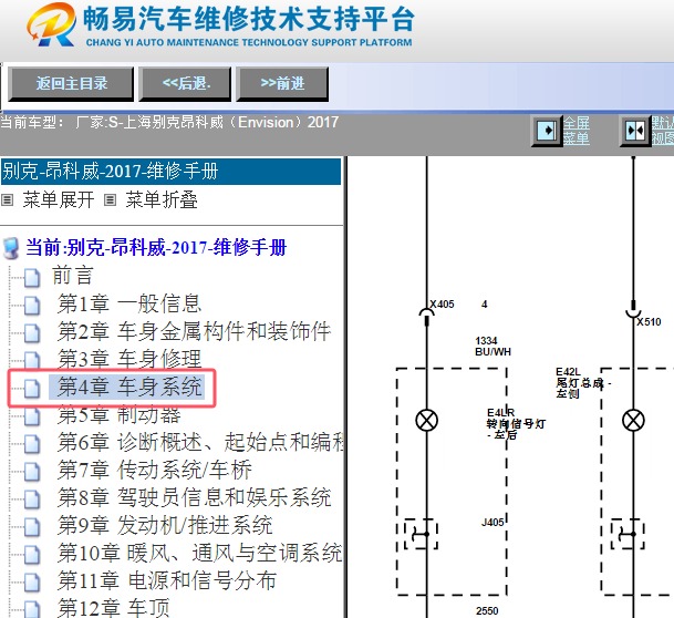 2017年别克昂科威转向灯和危险警告灯电路图
