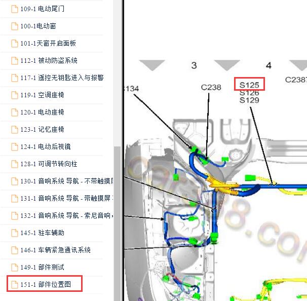 2015-2016年福特锐界S125节点位置