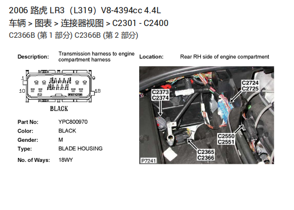 2006年路虎发现3 C2366B 插头位置