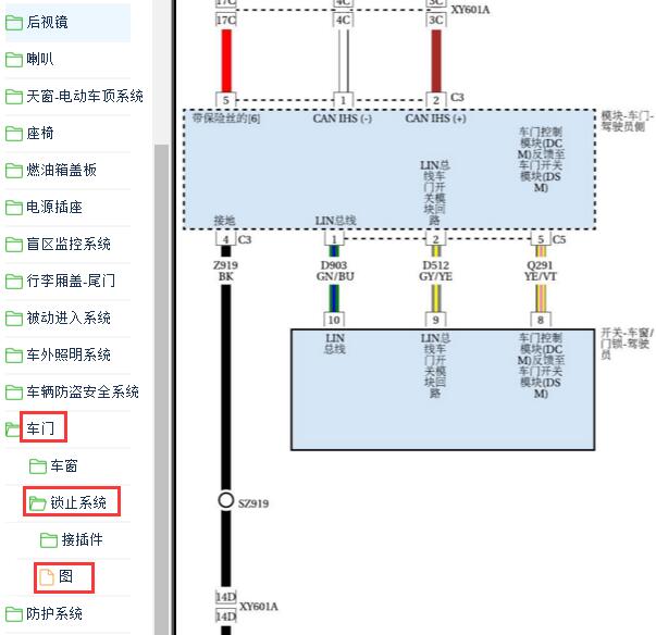 2019年吉普大指挥官主驾驶车门电路图