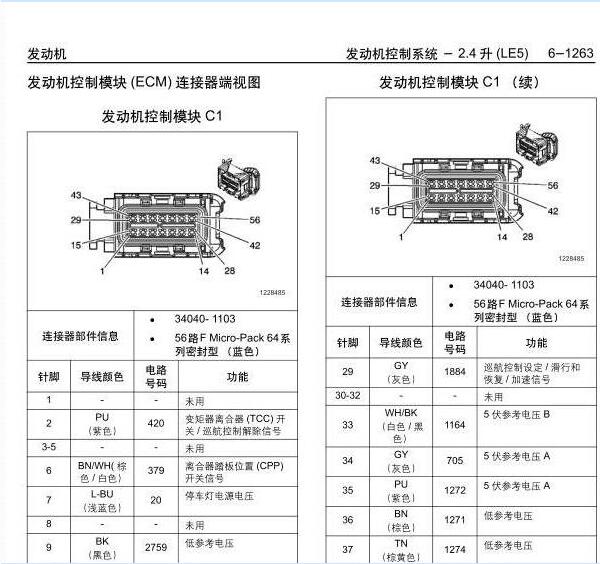 2006年别克君越发动机针脚定义