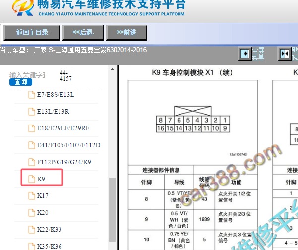 2014-2016年五菱宝骏630车身电脑端子图