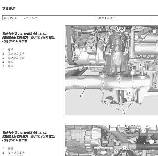 2017年奔驰GLC260 274发放机支座拆装