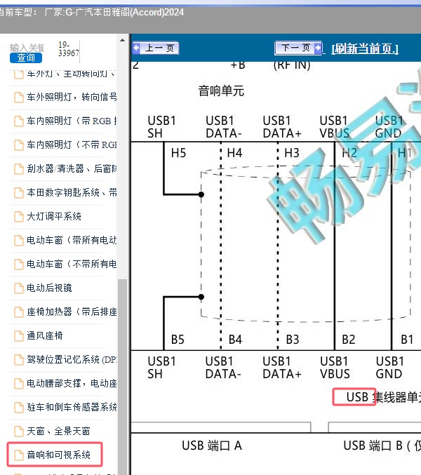 2024年广汽本田-雅阁 USB电路图