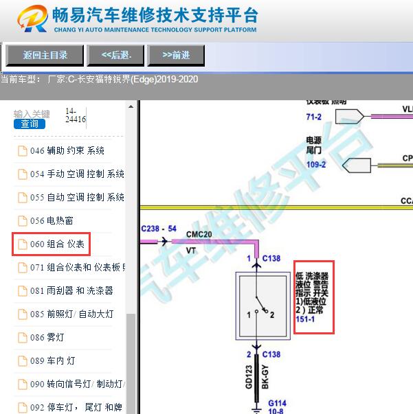 2019-2020年福特锐界喷水壶液位开关线路图