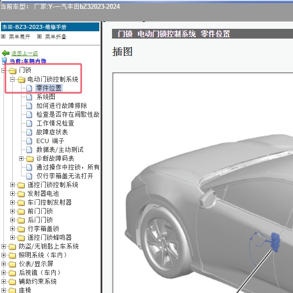 2023-2024年 一汽丰田-bZ3 车身相关位置