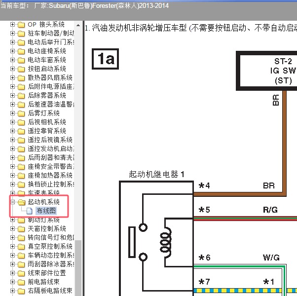 2013-2014年斯巴鲁森林人起动电路图