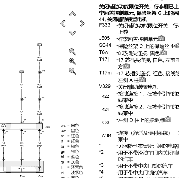 2018年大众凯路威电动尾门电路图