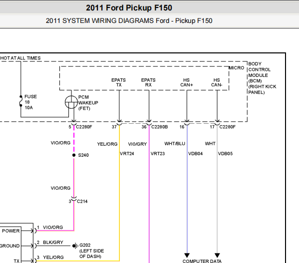 2011年福特F150防盗电路图和位置