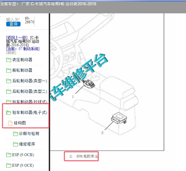 2018年长城哈弗H6运动版电子手刹模块位置