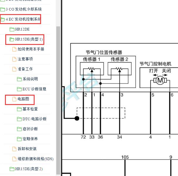 2014年日产阳光HR15ED发动机节气门电路图