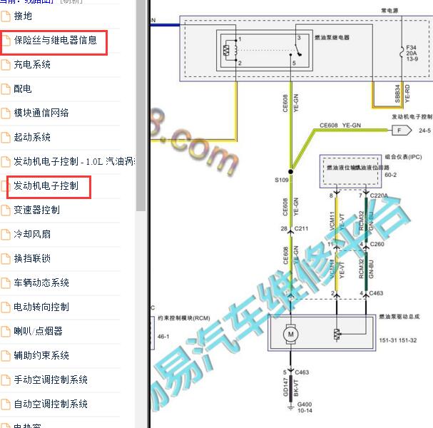 2013-2014年福特嘉年华油泵继电器电路图