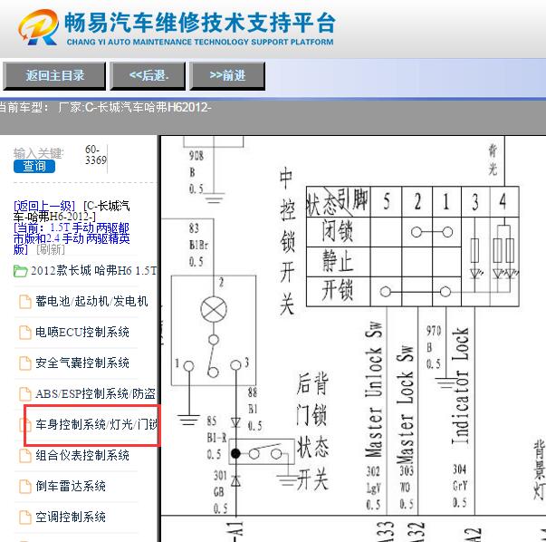 2012年长城哈弗H6车身与尾门锁电路图
