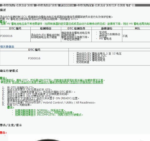 2024年丰田格瑞维亚P300016故障码资料
