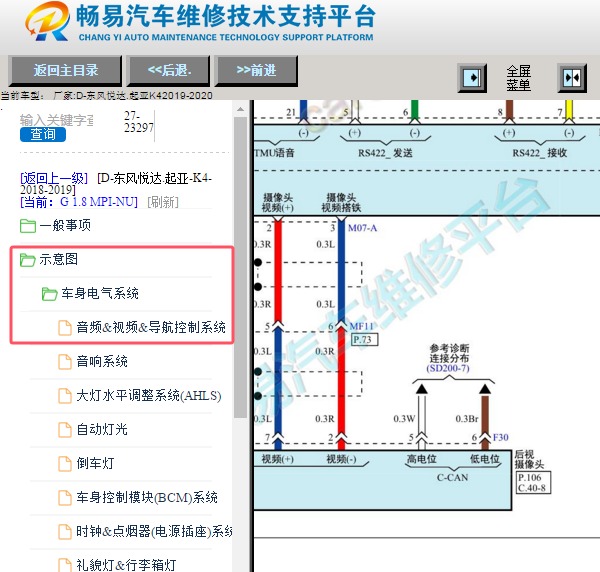 2019年起亚K4倒车影像电路图