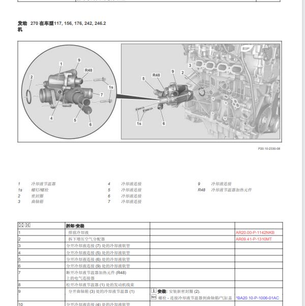 2019年奔驰GLA180 R48冷却液节温器加热元件资料