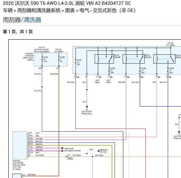 2020年沃尔沃S90雨刮电路图