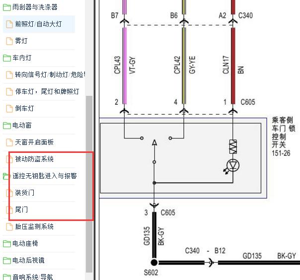 2016-2018年江铃福特途睿欧门锁电路图