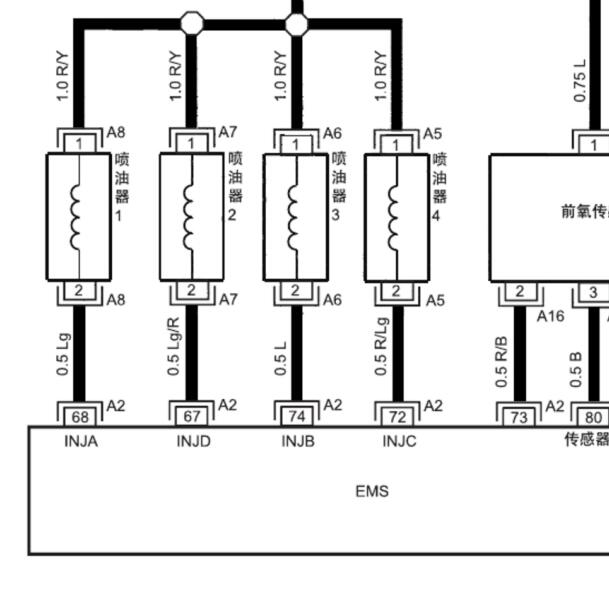 2017年江淮瑞风M3 HFC4GA3-3D发动机喷油嘴电路图