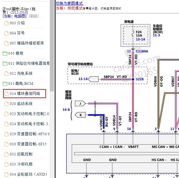 2012-2014年福特锐界网络通讯电路图