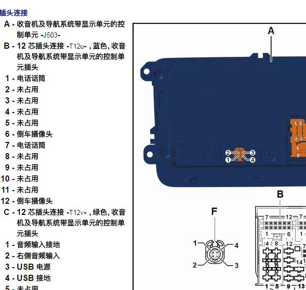 2017年大众帕萨特导航主机针脚资料