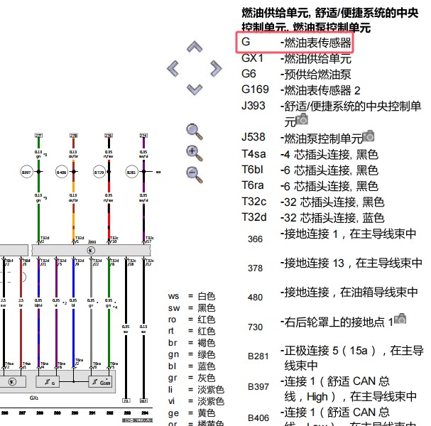 2018年奥迪A4L 燃油油位传感器电路图