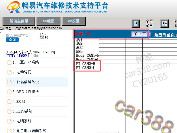 2017-2018年东风风光580 CAN相关电路图