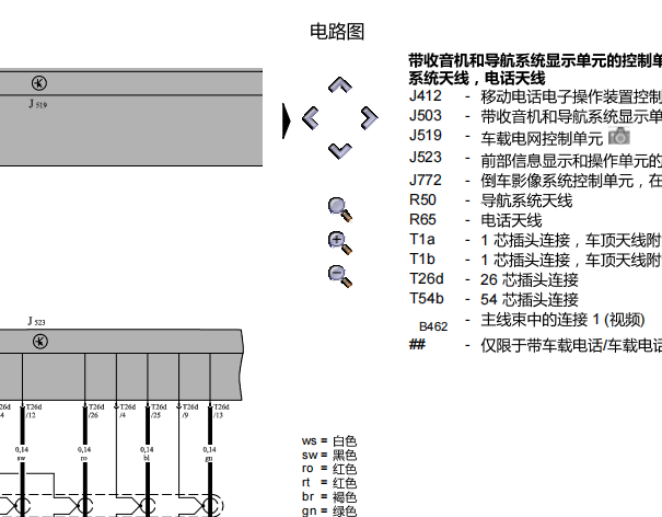 2010年大众辉腾倒车影像电路图和维修手册资料