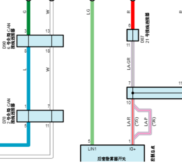 2024年丰田格瑞维亚后挡风窗加热电路图和继电器位置