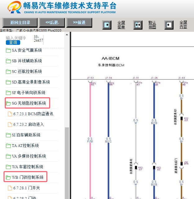 2020年长安CS55 PLUS车身电脑相关电路图资料