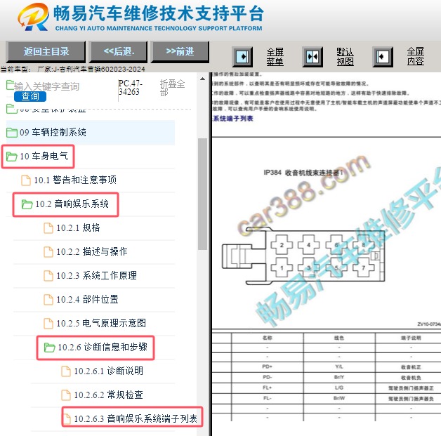 2023-2024年吉利曹操60娱乐音响针脚资料