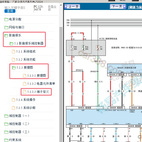 2024年东风汽车-风神L7 音响系统电路图和针脚资料