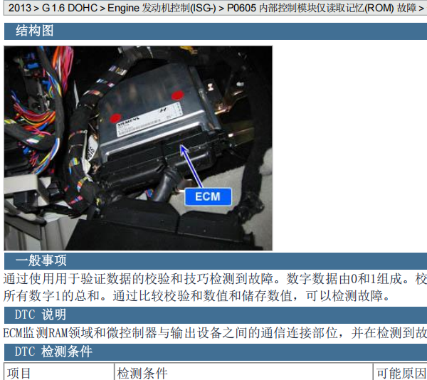 2013年现代伊兰特P0605故障码维修手册