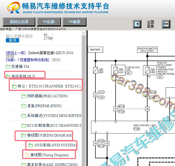 2014-2018年英菲尼迪QX50四驱电路图资料