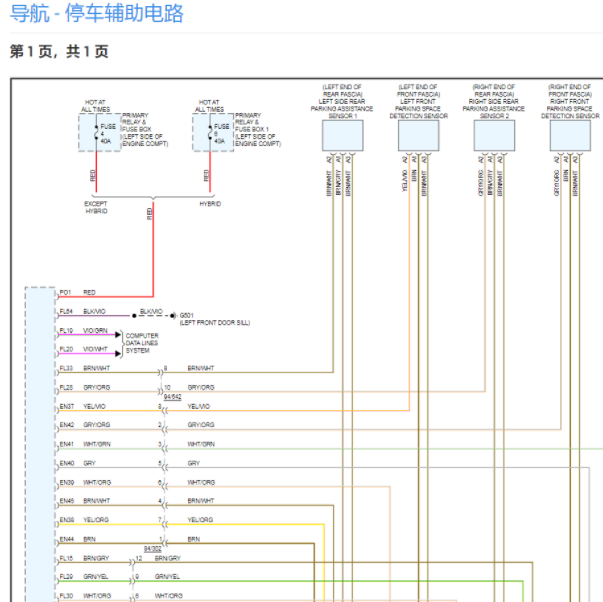 2018年沃尔沃S90倒车雷达电路图