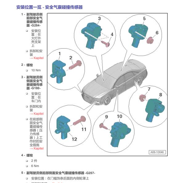2013年奥迪A8碰撞传感器位置