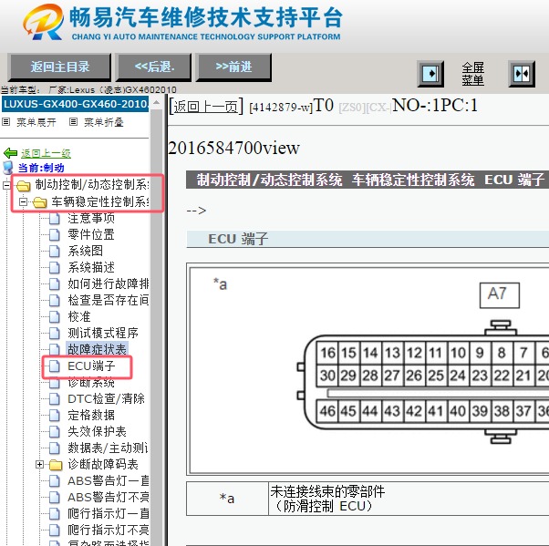 2010年雷克萨斯GX460制动系统针脚资料