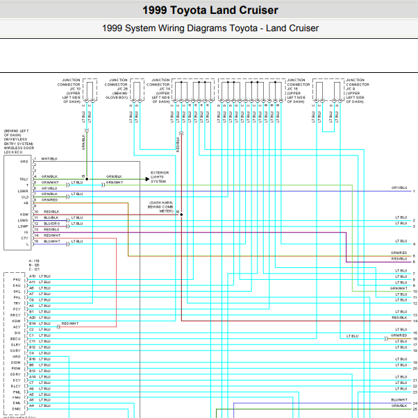 1999年丰田酷路泽中控门锁电路图