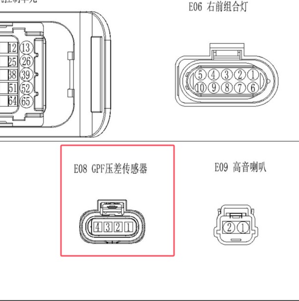 2020-2021年江淮瑞风M3发动机GPF压差传感器针脚插头
