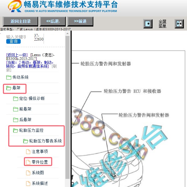 2014年雷克萨斯ES300h 胎压接收器位置