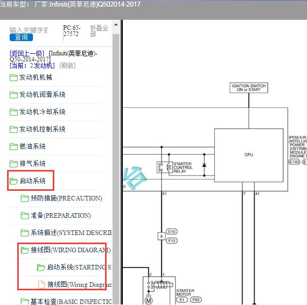 2014-2017年英菲尼迪Q50启动电路图
