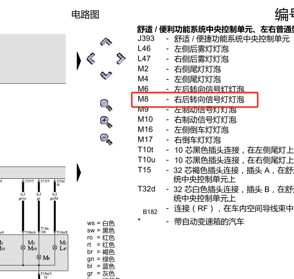 08年奥迪A6L右后转向灯电路图