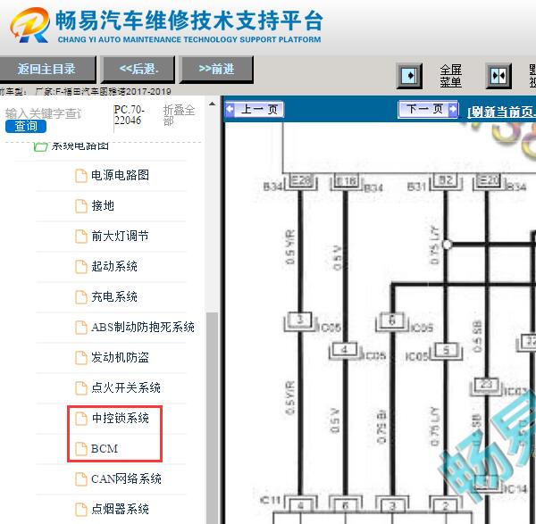 2017-2019年福田图雅诺中控锁电路图