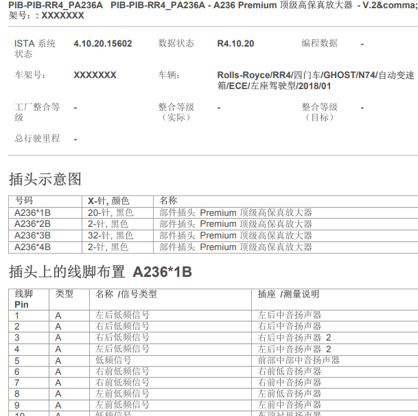 2018年劳斯莱斯古斯特16喇叭音响针脚定义