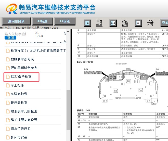 2008年长丰猎豹帕杰罗仪表针脚资料