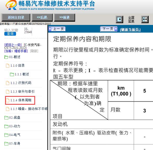 2021-2022年长安CS75保养手册资料