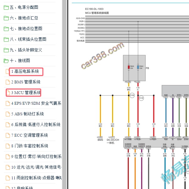 2017-2018年北汽新能源EC180电机和充电电路图