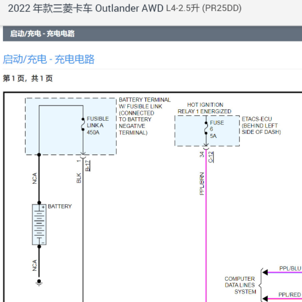 2022年三菱欧蓝德发电机电路图和维修手册